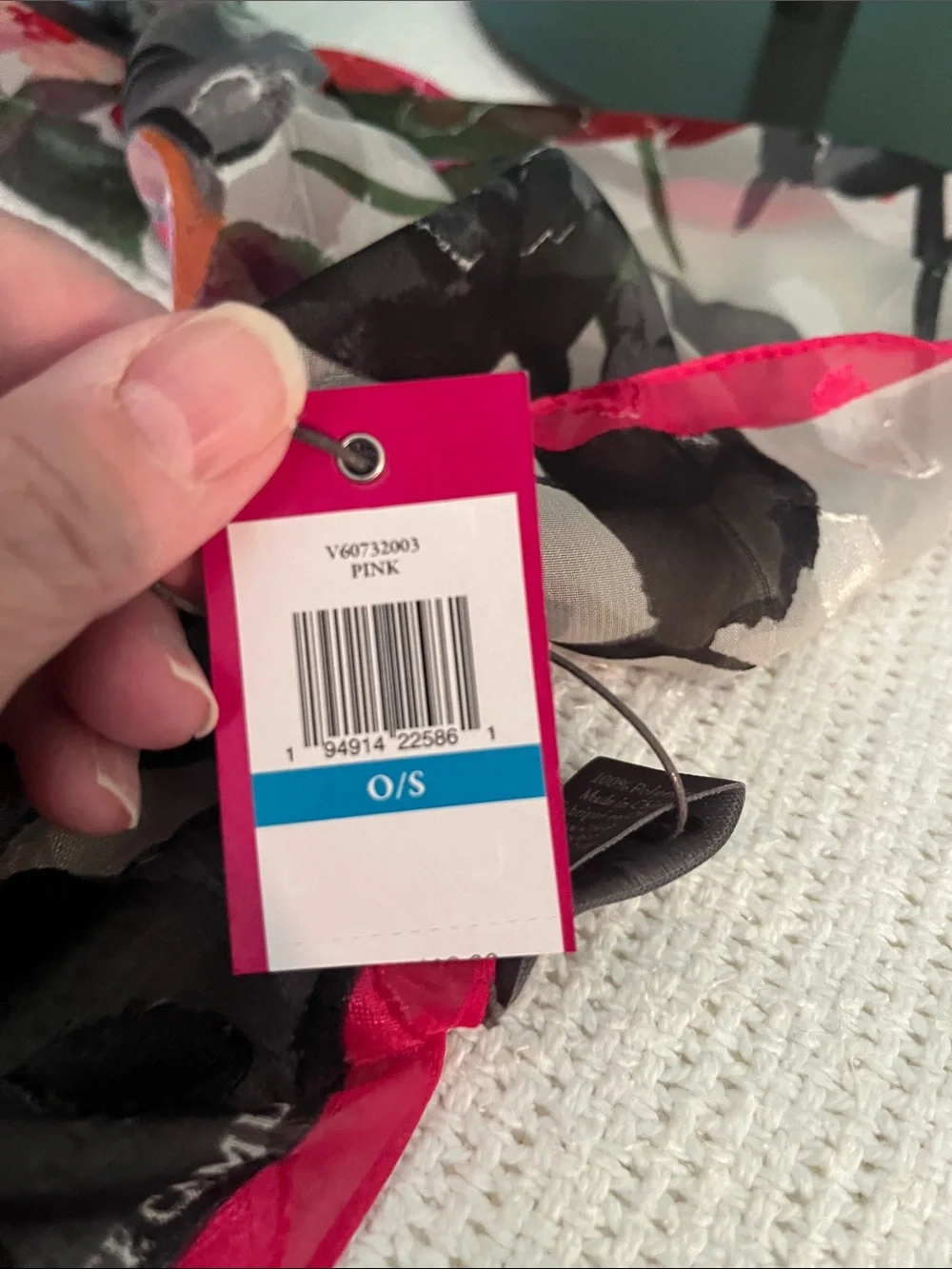 Vince Camuto Floral Sheer Scarf with Hot Pink Edge